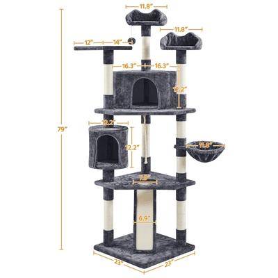 Show full view: Yaheetech 79-in Plush Cat Tree & Condo, Dark Gray slide 3 of 8