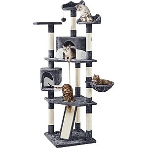 Yaheetech 79-in Plush Cat Tree & Condo, Dark Gray/White