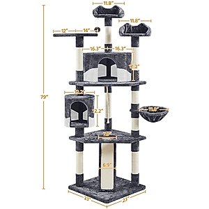 Yaheetech 79-in Plush Cat Tree & Condo, Dark Gray/White