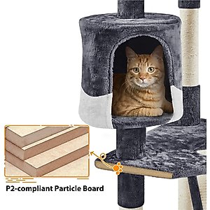 Yaheetech 79-in Plush Cat Tree & Condo, Dark Gray/White