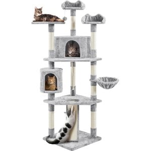 Yaheetech 79-in Plush Cat Tree & Condo, Light Gray 