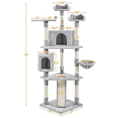 Show full view: Yaheetech 79-in Plush Cat Tree & Condo, Light Gray  slide 4 of 12