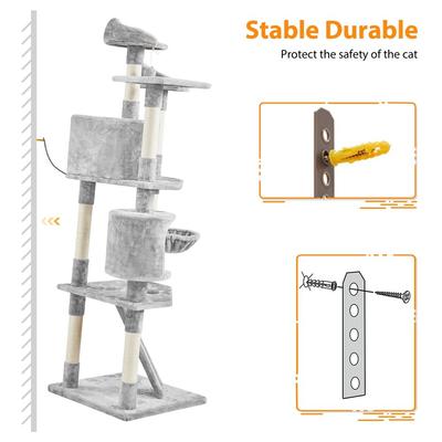 Show full view: Yaheetech 79-in Plush Cat Tree & Condo, Light Gray  slide 9 of 12