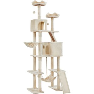 Yaheetech 82.5-in Multi-Level Tree Condo with 2 Foam Edge Perches Cat Tree, Large, Beige