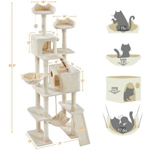 Yaheetech 82.5-in Multi-Level Tree Condo with 2 Foam Edge Perches Cat Tree, Large, Beige