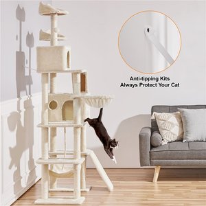 Yaheetech 82.5-in Multi-Level Tree Condo with 2 Foam Edge Perches Cat Tree, Large, Beige