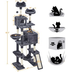 Yaheetech 82.5-in Multi-Level Tree Condo with 2 Foam Edge Perches Cat Tree, Large, Dark Gray