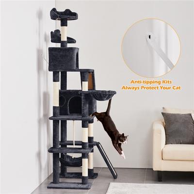 Show full view: Yaheetech 82.5-in Plush Multi-Level Cat Tree, Black slide 7 of 8