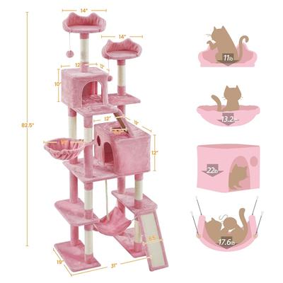 Show full view: Yaheetech 82.5-in Plush Multi-Level Cat Tree, Pink slide 4 of 8
