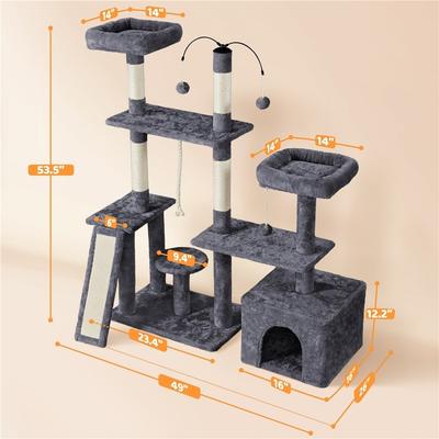 Show full view: Yaheetech Activity Town 53.5-in Plush Cat Tree, Dark Gray slide 3 of 8