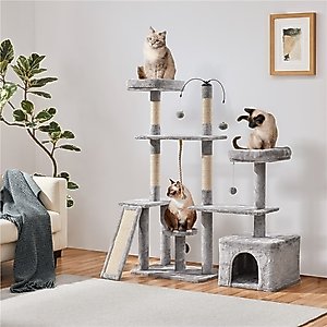 Yaheetech Activity Town 53.5-in Plush Cat Tree, Light Gray