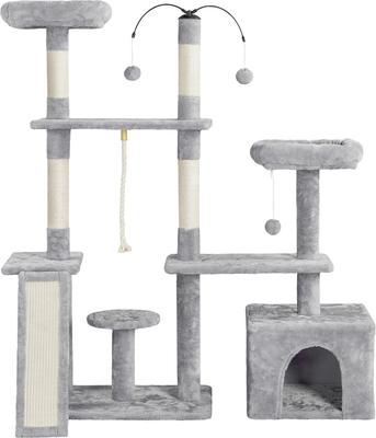 Show full view: Yaheetech Activity Town 53.5-in Plush Cat Tree, Light Gray slide 3 of 9
