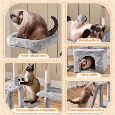 Show full view: Yaheetech Activity Town 53.5-in Plush Cat Tree, Light Gray slide 5 of 9