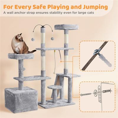 Show full view: Yaheetech Activity Town 53.5-in Plush Cat Tree, Light Gray slide 7 of 9