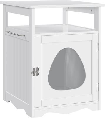 Show full view: Yaheetech Box Furniture with Open Shelf Cat Litter Box, White, Medium slide 3 of 8