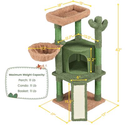 Show full view: Yaheetech Cactus 42-in Plush Cat Tree, Green/Brown slide 4 of 10