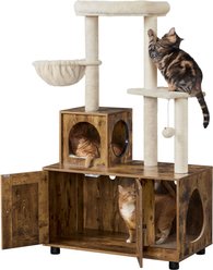 Yaheetech Cat Litter Box Enclosure Cat Tree & Condo, Rustic Brown & Beige slide 2 of 6