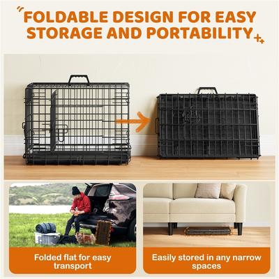 Show full view: Yaheetech Double Door Collapsible Wire Dog Crate, Black, 24-inch slide 6 of 8