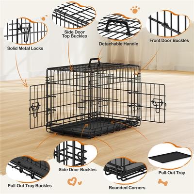 Show full view: Yaheetech Double Door Collapsible Wire Dog Crate, Black, 24-inch slide 4 of 8