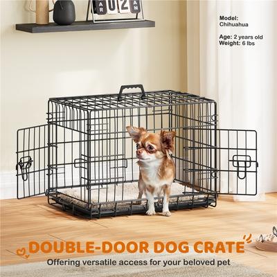 Show full view: Yaheetech Double Door Collapsible Wire Dog Crate, Black, 24-inch slide 2 of 8