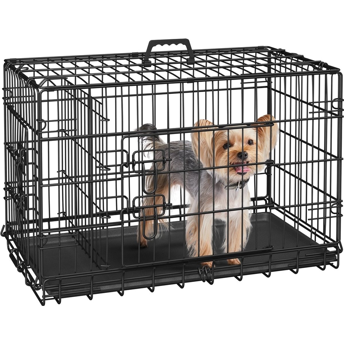Yaheetech Double Door Collapsible Wire Dog Crate, Black, 30-inch