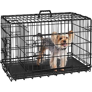 Yaheetech Double Door Collapsible Wire Dog Crate, Black, 30-inch