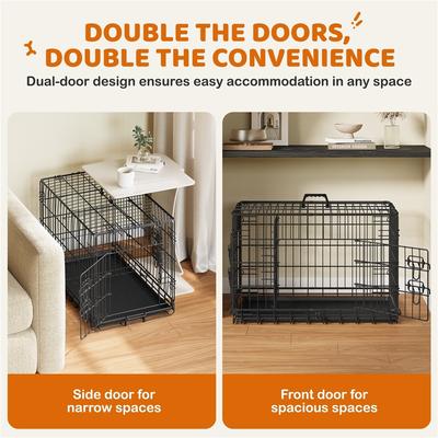 Show full view: Yaheetech Double Door Collapsible Wire Dog Crate, Black, 30-inch slide 6 of 9