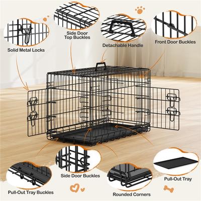 Show full view: Yaheetech Double Door Collapsible Wire Dog Crate, Black, 30-inch slide 5 of 9