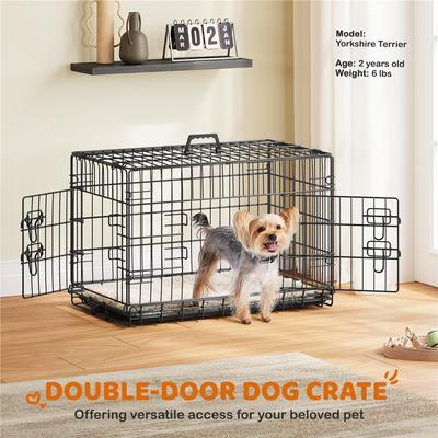 Show full view: Yaheetech Double Door Collapsible Wire Dog Crate, Black, 30-inch slide 3 of 9