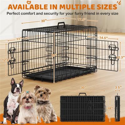 Show full view: Yaheetech Double Door Collapsible Wire Dog Crate, Black, 30-inch slide 4 of 9