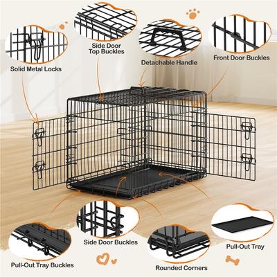 Show full view: Yaheetech Double Door Collapsible Wire Dog Crate, Black, 36-inch slide 4 of 8