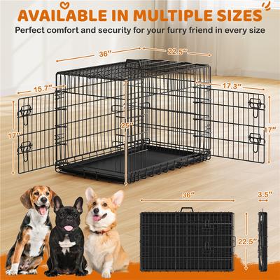 Show full view: Yaheetech Double Door Collapsible Wire Dog Crate, Black, 36-inch slide 3 of 8