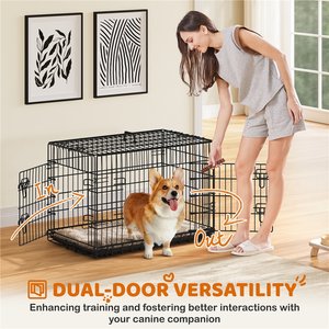 Yaheetech Double Door Collapsible Wire Dog Crate, Black, 36-inch