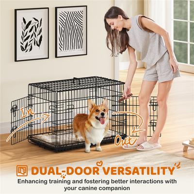 Show full view: Yaheetech Double Door Collapsible Wire Dog Crate, Black, 36-inch slide 2 of 8