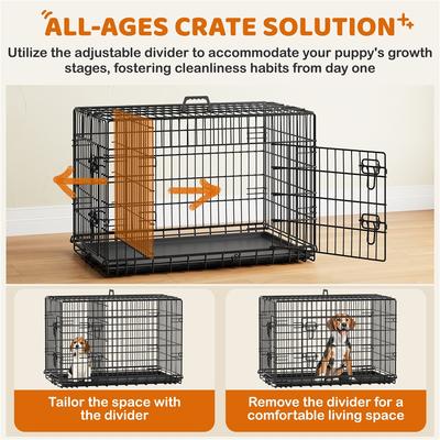 Show full view: Yaheetech Double Door Collapsible Wire Dog Crate, Black, 36-inch slide 6 of 8
