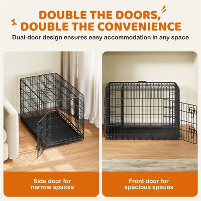 Show full view: Yaheetech Double Door Collapsible Wire Dog Crate, Black, 36-inch slide 5 of 8