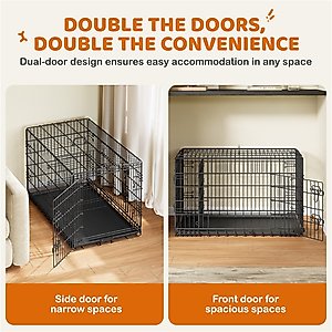 Yaheetech Double Door Collapsible Wire Dog Crate, Black, 42-inch