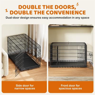 Show full view: Yaheetech Double Door Collapsible Wire Dog Crate, Black, 42-inch slide 5 of 8