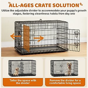 Yaheetech Double Door Collapsible Wire Dog Crate, Black, 42-inch