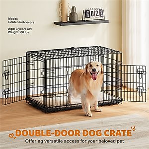 Yaheetech Double Door Collapsible Wire Dog Crate, Black, 42-inch