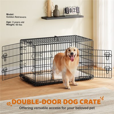 Yaheetech Yaheetech Double Door Collapsible Wire Dog Crate, Black, 42-inch