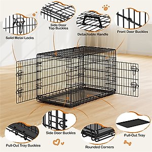 Yaheetech Double Door Collapsible Wire Dog Crate, Black, 42-inch