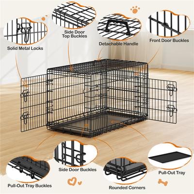 Show full view: Yaheetech Double Door Collapsible Wire Dog Crate, Black, 42-inch slide 6 of 8