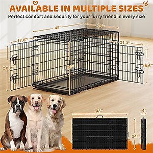 Yaheetech Double Door Collapsible Wire Dog Crate, Black, 42-inch
