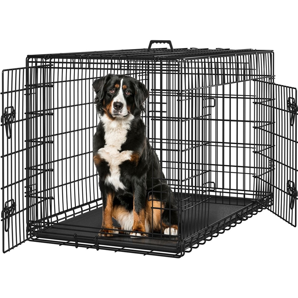 Yaheetech Double Door Collapsible Wire Dog Crate, Black, 48-inch
