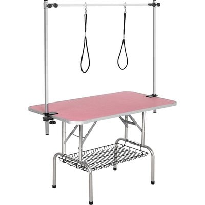 Yaheetech Yaheetech Foldable Retractable Bath Dog & Cat Grooming Table, Pink