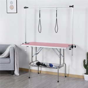 Yaheetech Foldable Retractable Bath Dog & Cat Grooming Table, Pink