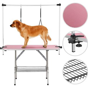 Yaheetech Foldable Retractable Bath Dog & Cat Grooming Table, Pink