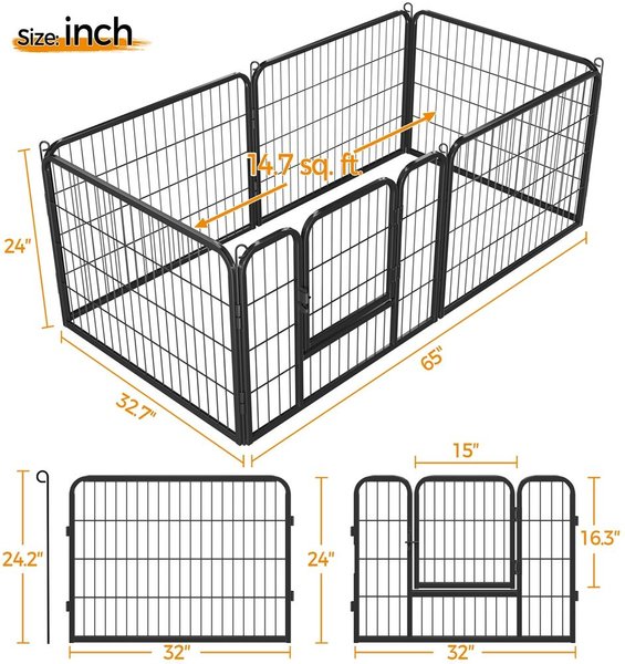Show full view: Yaheetech Heavy Duty Metal Dog & Cat Playpen, Black, 24-in, 6-panel slide 3 of 10