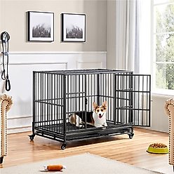 Yaheetech Indestructible Dog Crate, Black, 42-in